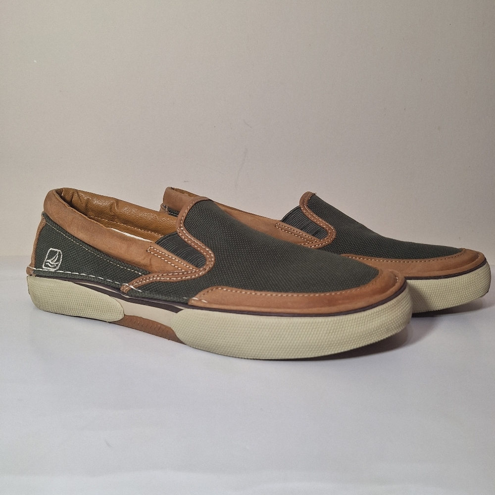 Sperry Top-Sider Green Canvas & Leather Boat Shoes Mens 8 / Womens 9.5